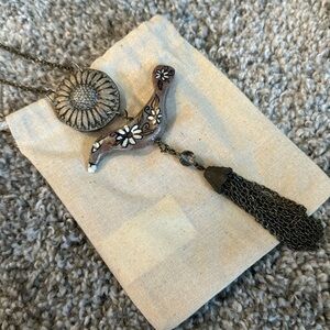 Handmade necklace with bird sunflower and chain dangling charms adjustable